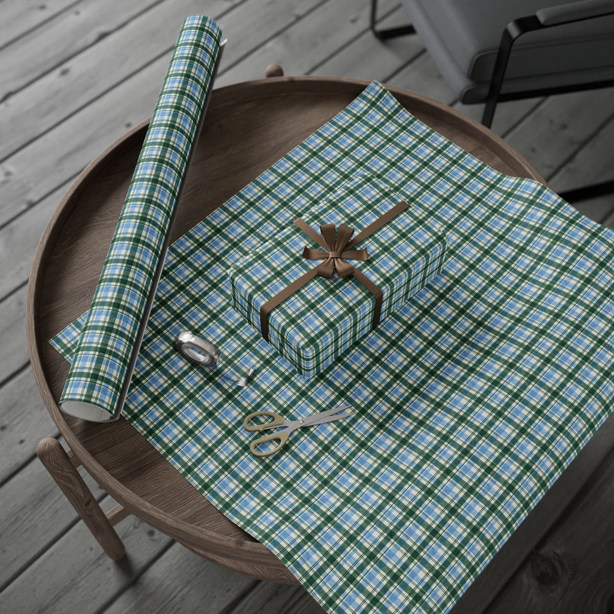 Plaid Wrapping Paper Roll — Blue & Green Tartan Gift Wrap