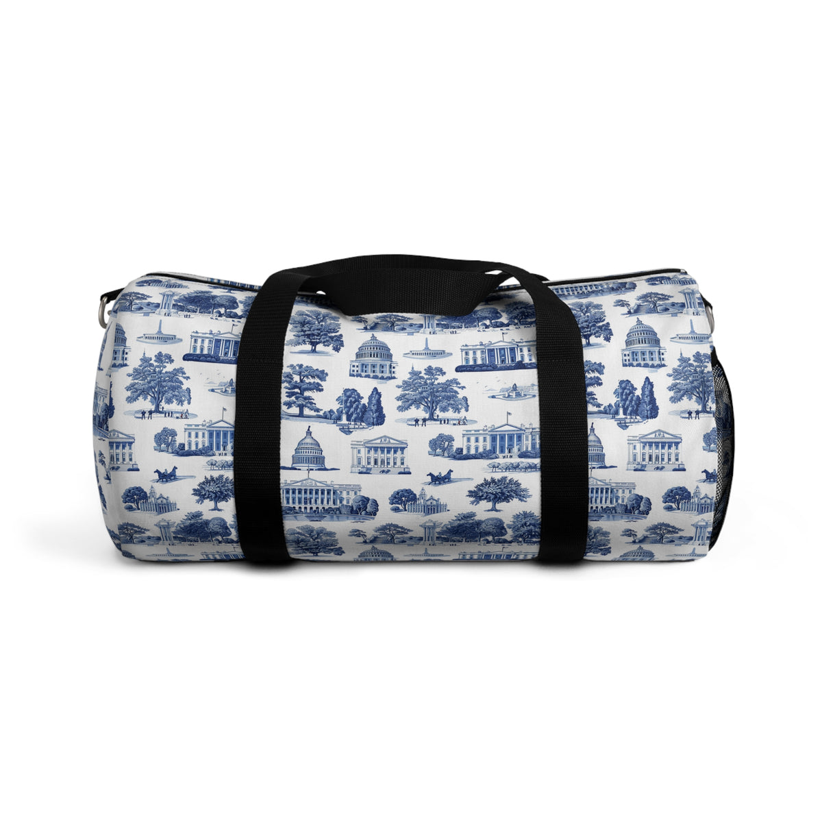 Blue Toile Travel Duffel Bag — Classic Scenic Print Weekender