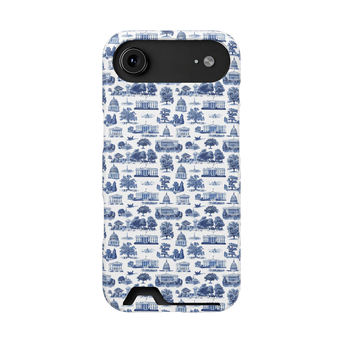 Blue Toile Phone Card Case — Slim Wallet Phone Case with Scenic Pattern