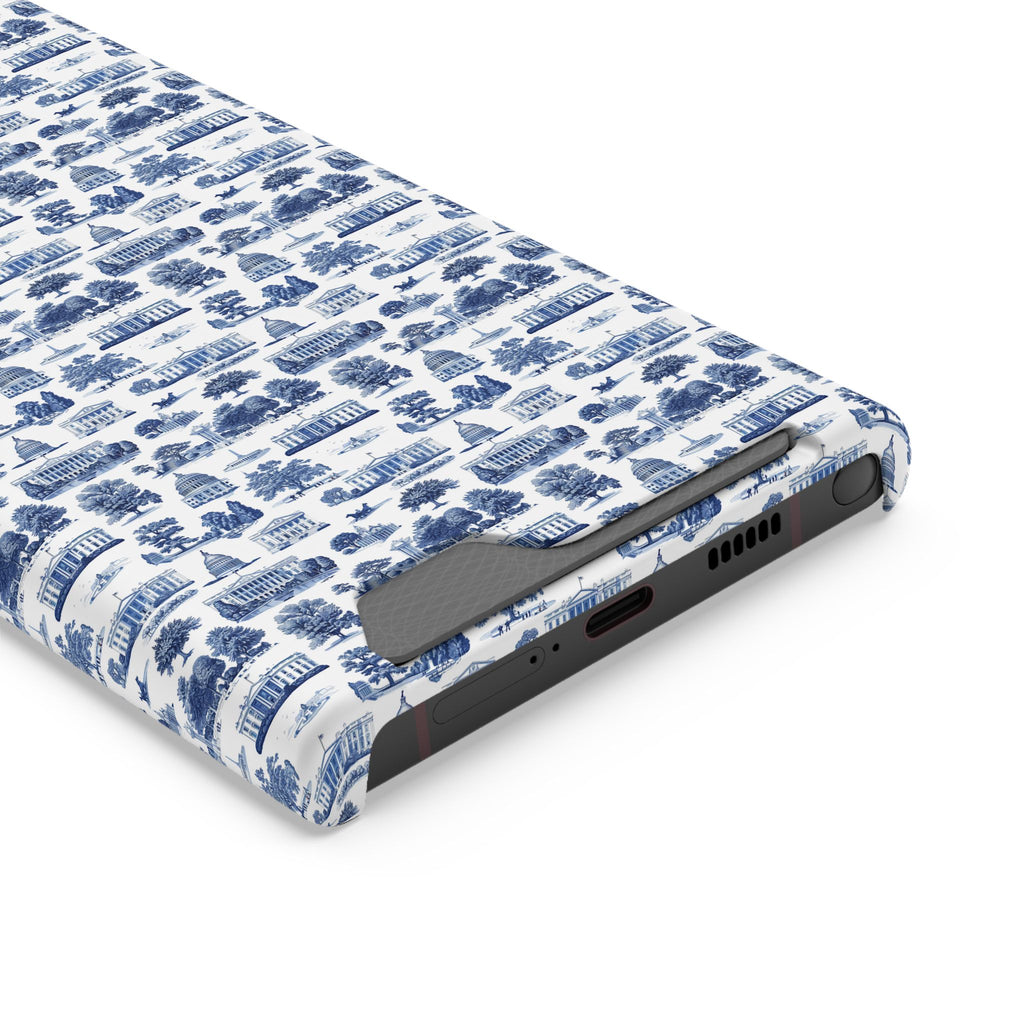 Blue Toile Phone Card Case — Vintage Scenic Pattern Phone Case with Card Holder