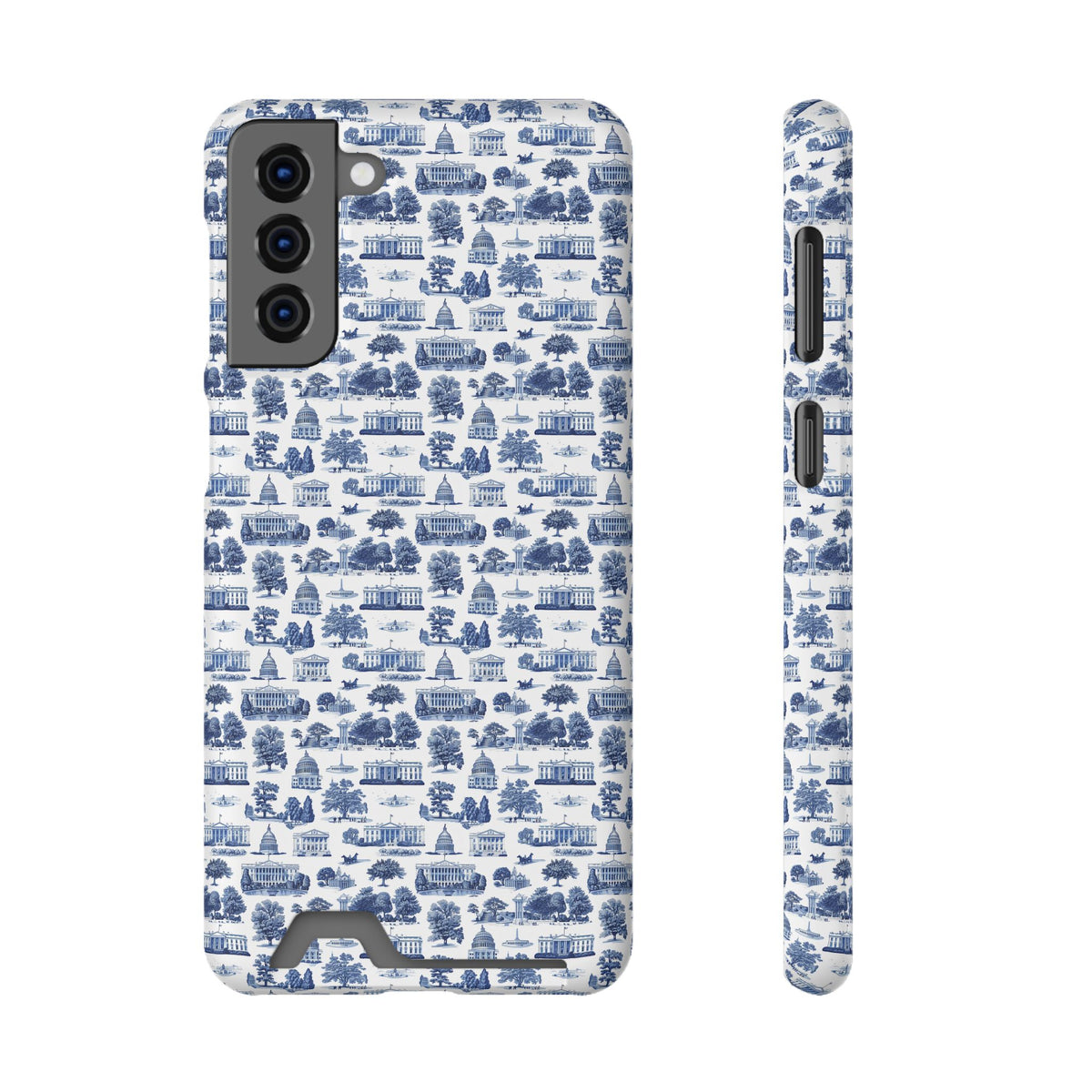 Blue Toile Phone Card Case — Vintage Scenic Pattern Phone Case with Card Holder