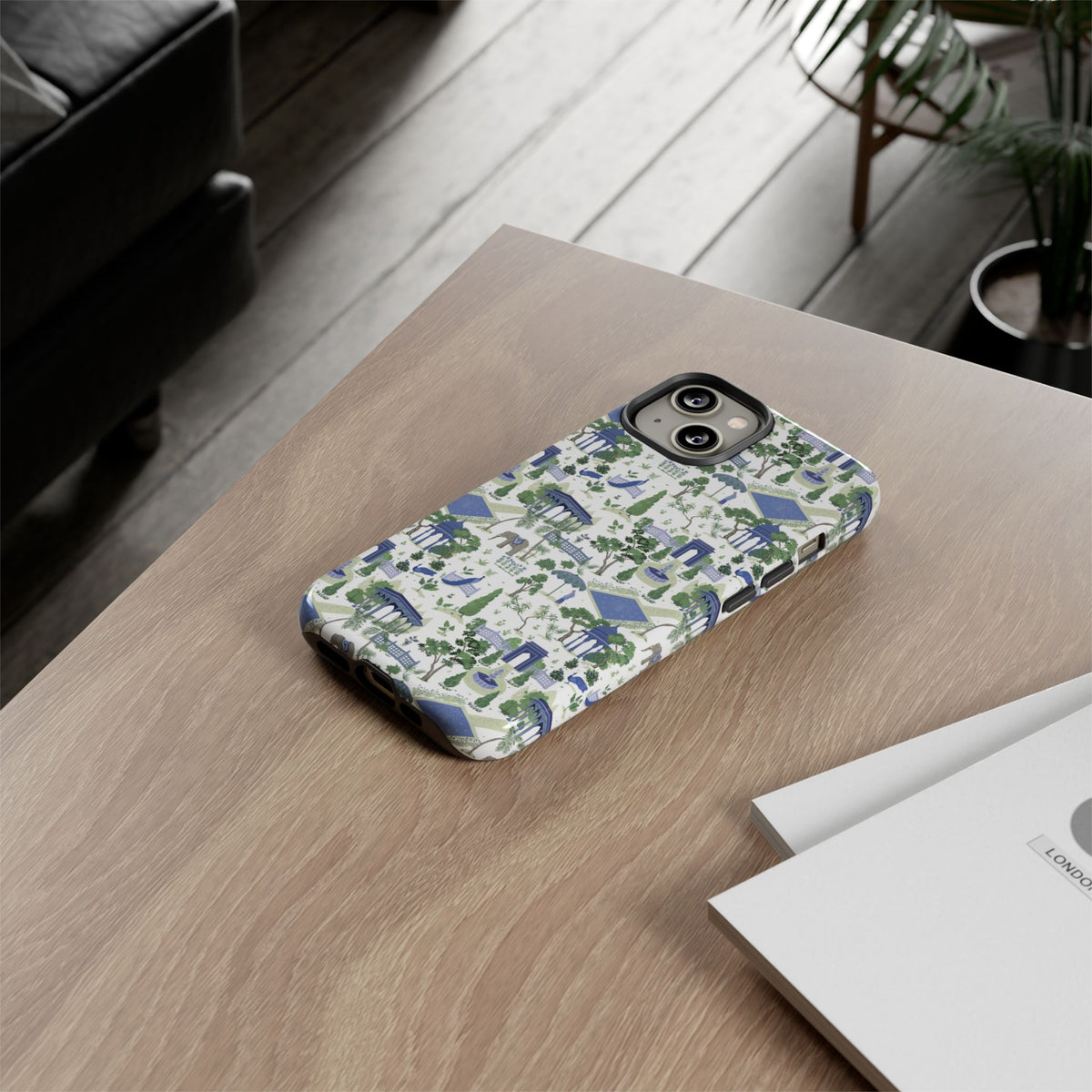 Garden Pavilion Phone Case — Blue & Green Toile Protective iPhone Cover