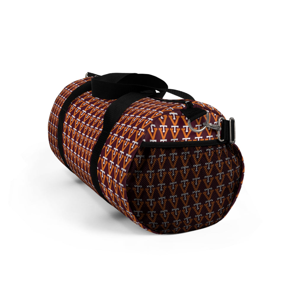 Monogram Pattern Duffel Bag — Repeating V Logo Travel Gym Bag