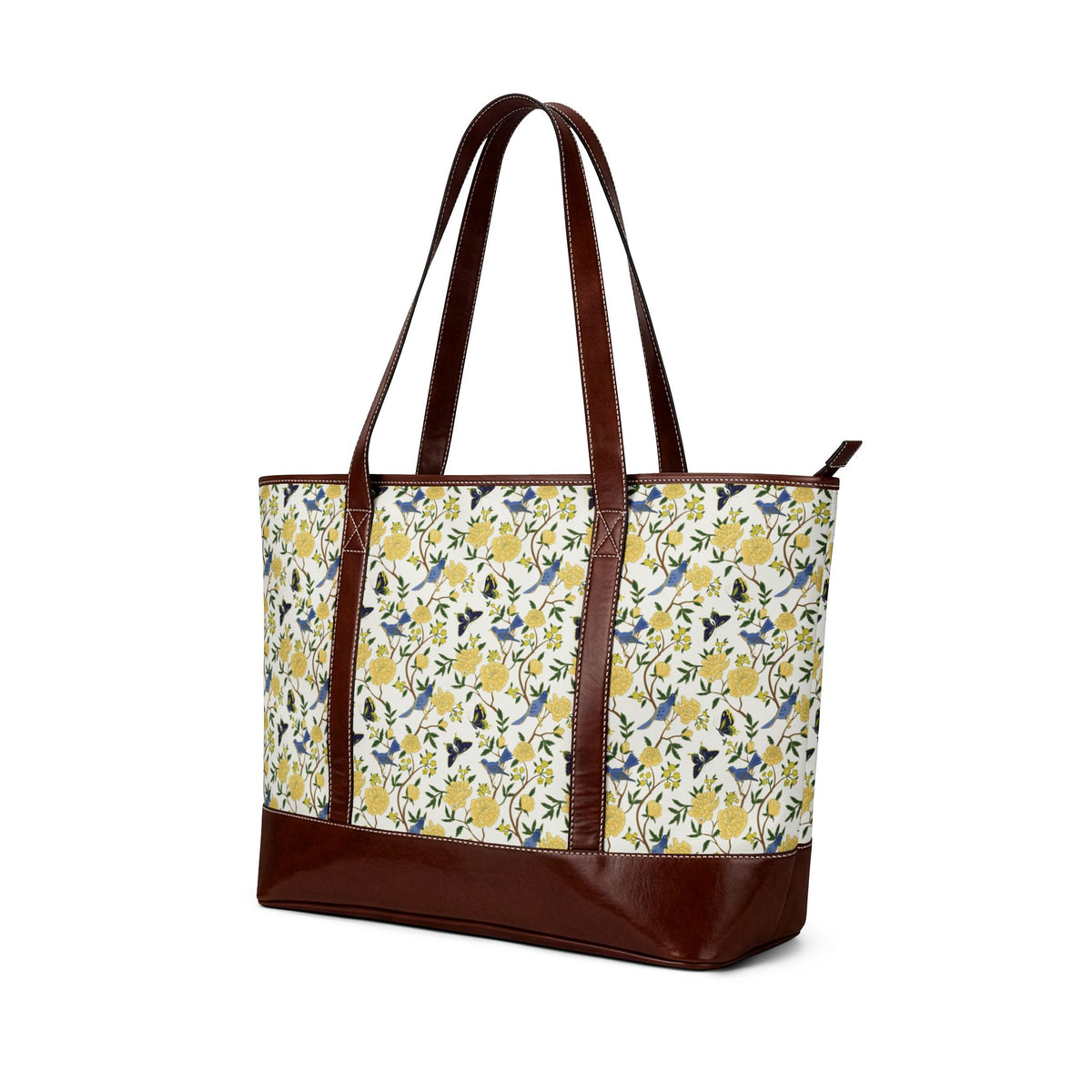 Floral Lemon Tote Handbag — Yellow Wildflower Print Shoulder Bag