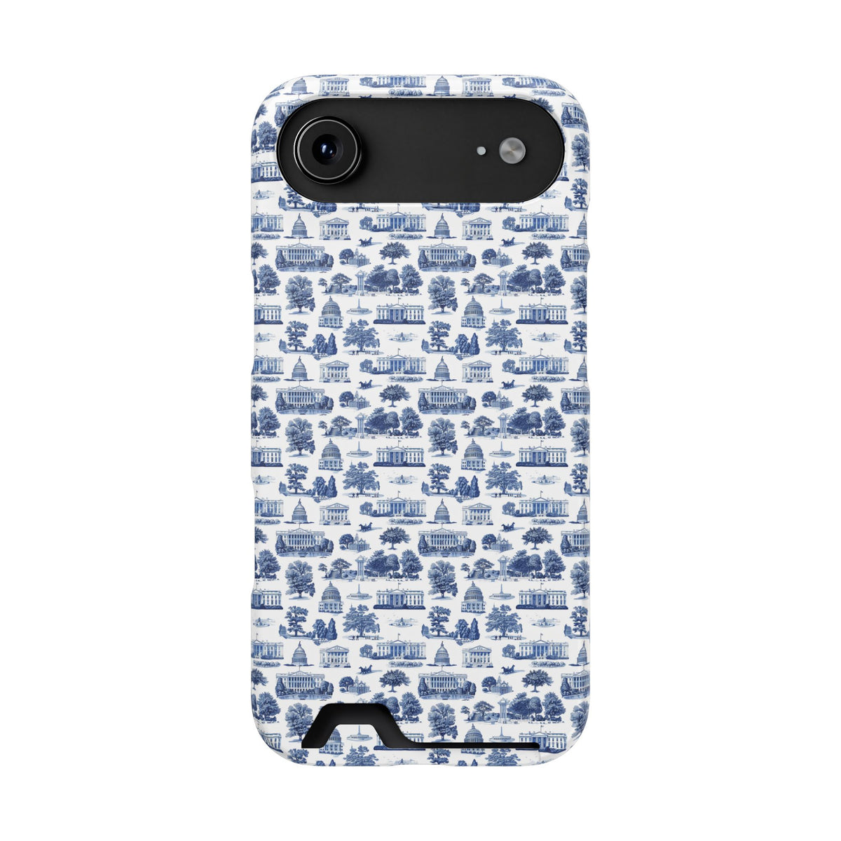 Blue Toile Phone Card Case — Vintage Scenic Pattern Phone Case with Card Holder
