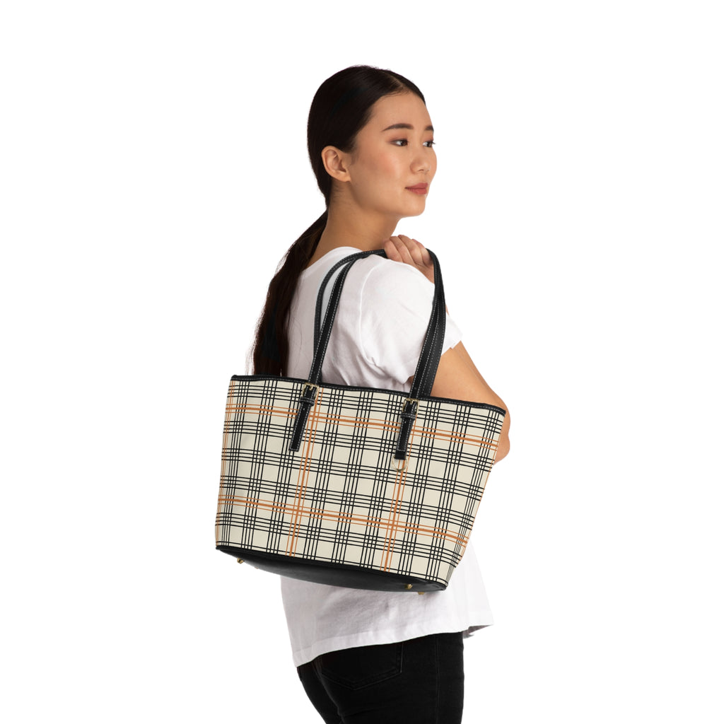 Plaid PU Shoulder Bag — Classic Beige Grid Tote