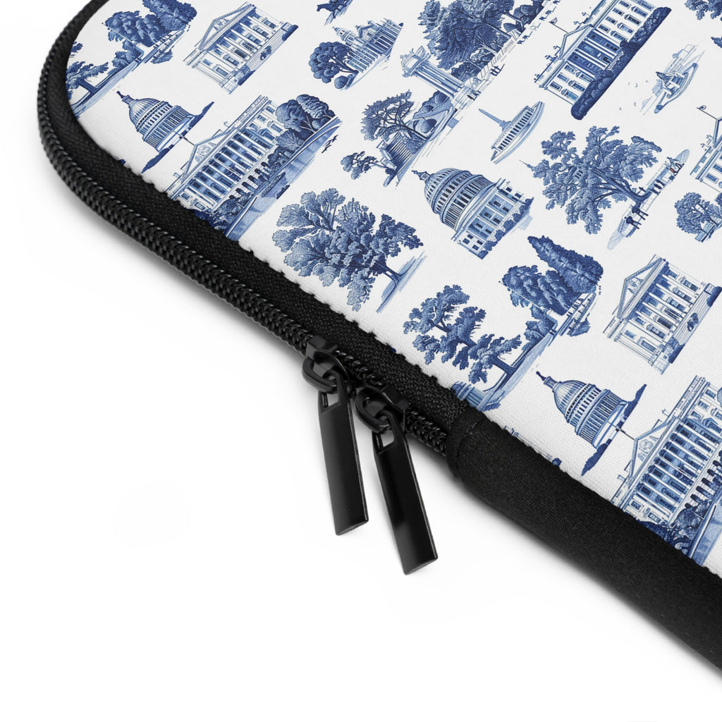 Capitol Toile Laptop Sleeve — Blue Washington D.C. Landmark Pattern