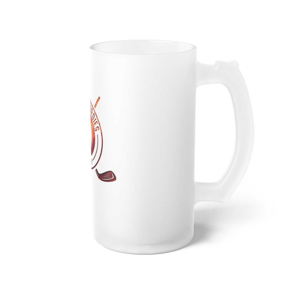 Frosted Glass Beer Mug — "Brews & Birdies" Golf Logo Pint (Est. 2018)