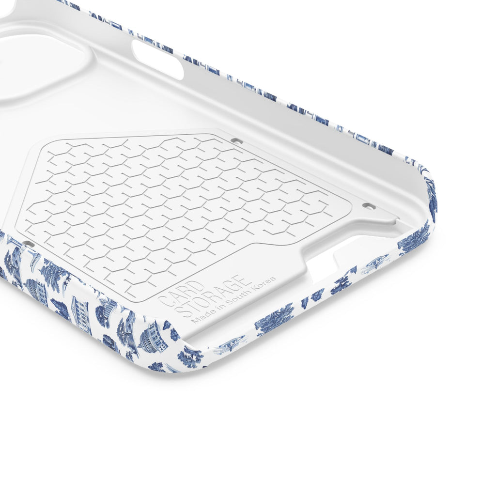 Blue Toile Phone Card Case — Slim Wallet Phone Case with Scenic Pattern