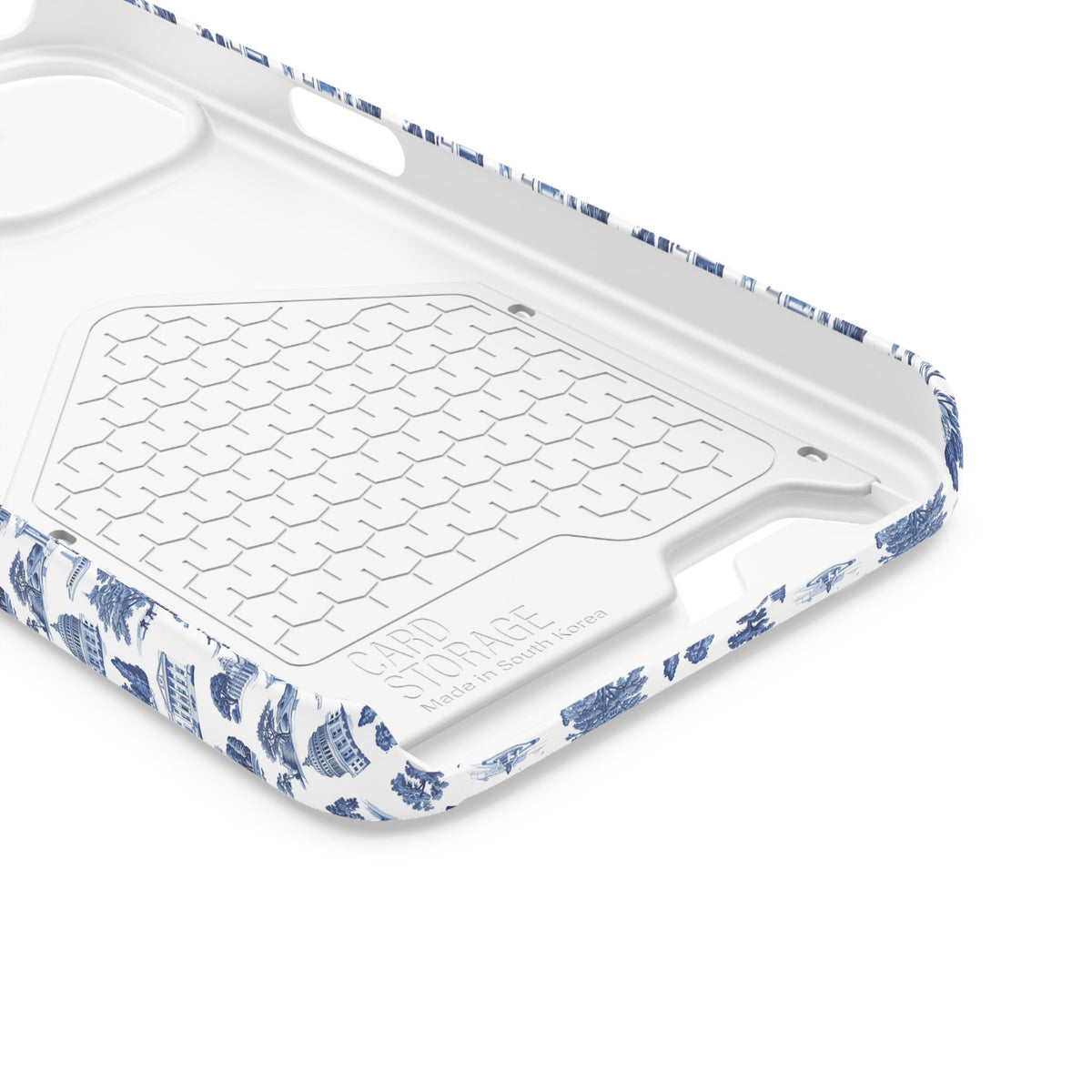 Blue Toile Phone Card Case — Slim Wallet Phone Case with Scenic Pattern