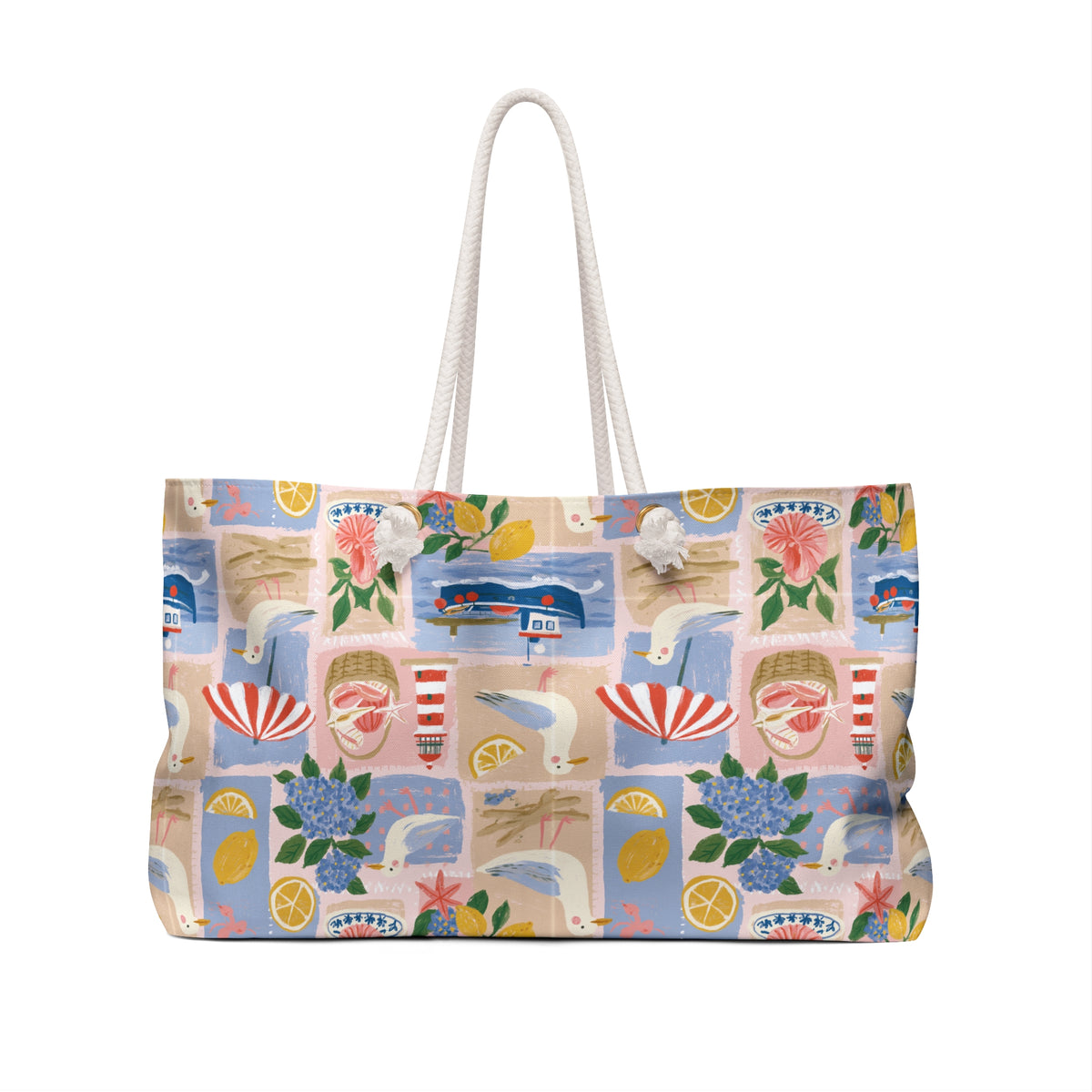 Coastal Summer Weekender Bag — Seaside Seagulls & Hydrangea Tote