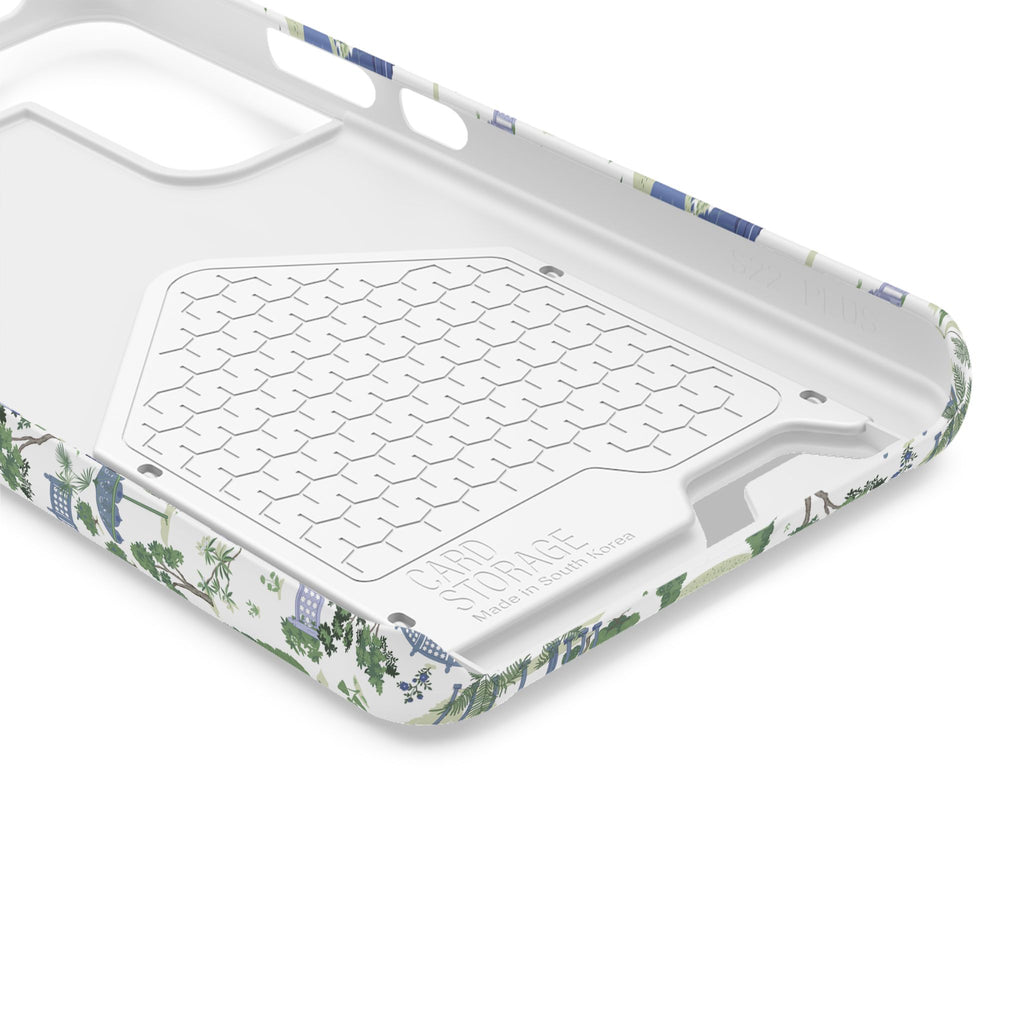Garden Pavilion Cardholder Phone Case — Blue & Green Scenic Park Design