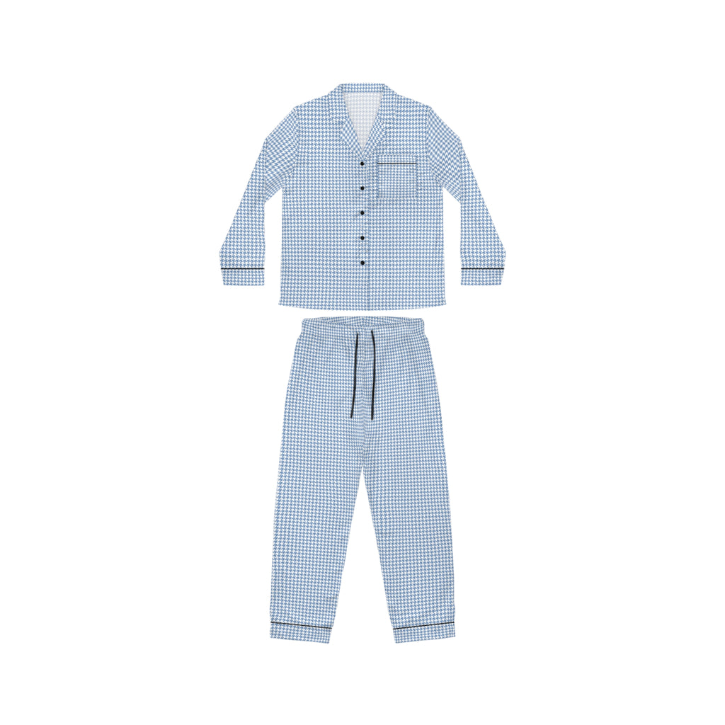 Blue Gingham Satin Women's Pajama Set — Luxury Button-Down Sleepwear