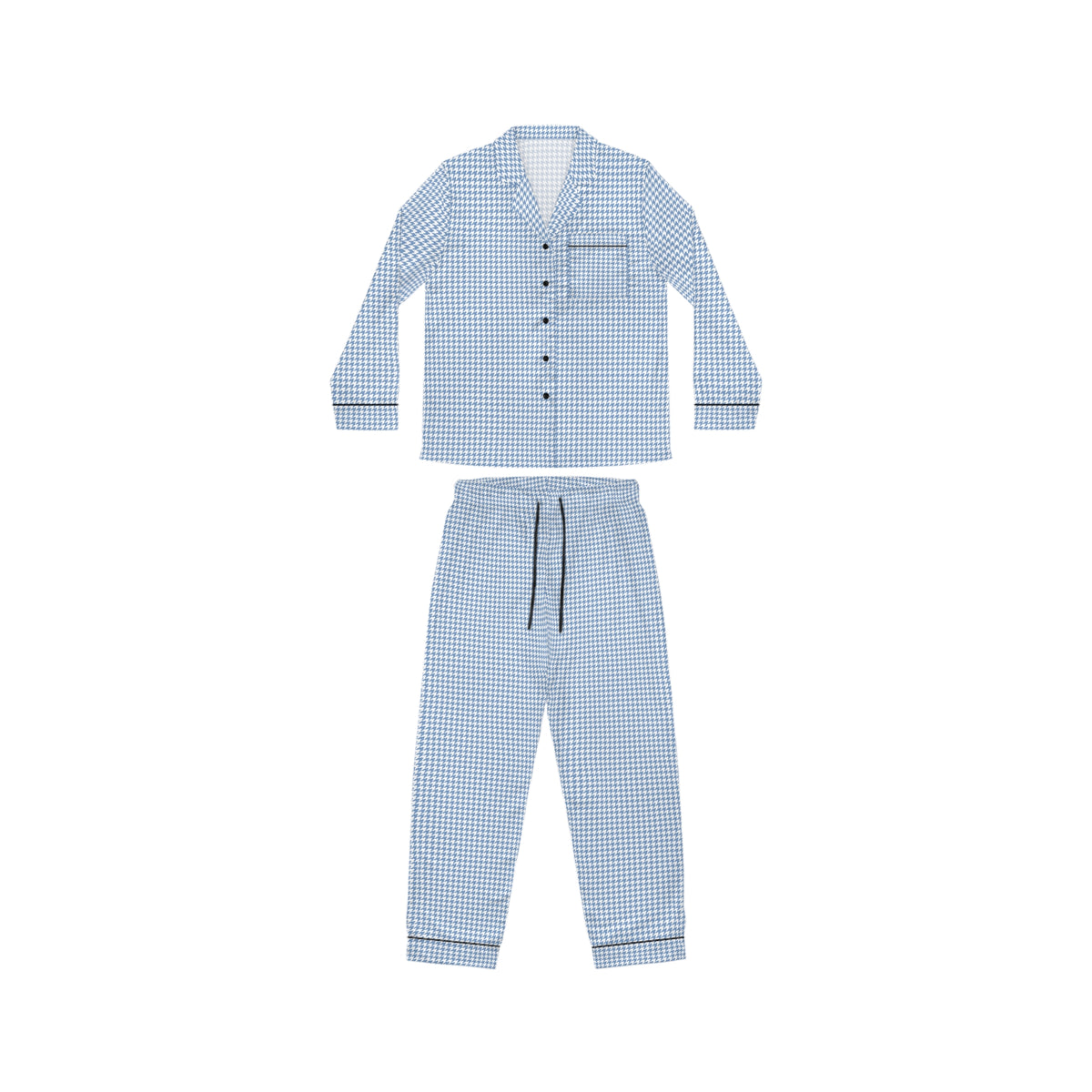 Blue Gingham Satin Women's Pajama Set — Luxury Button-Down Sleepwear