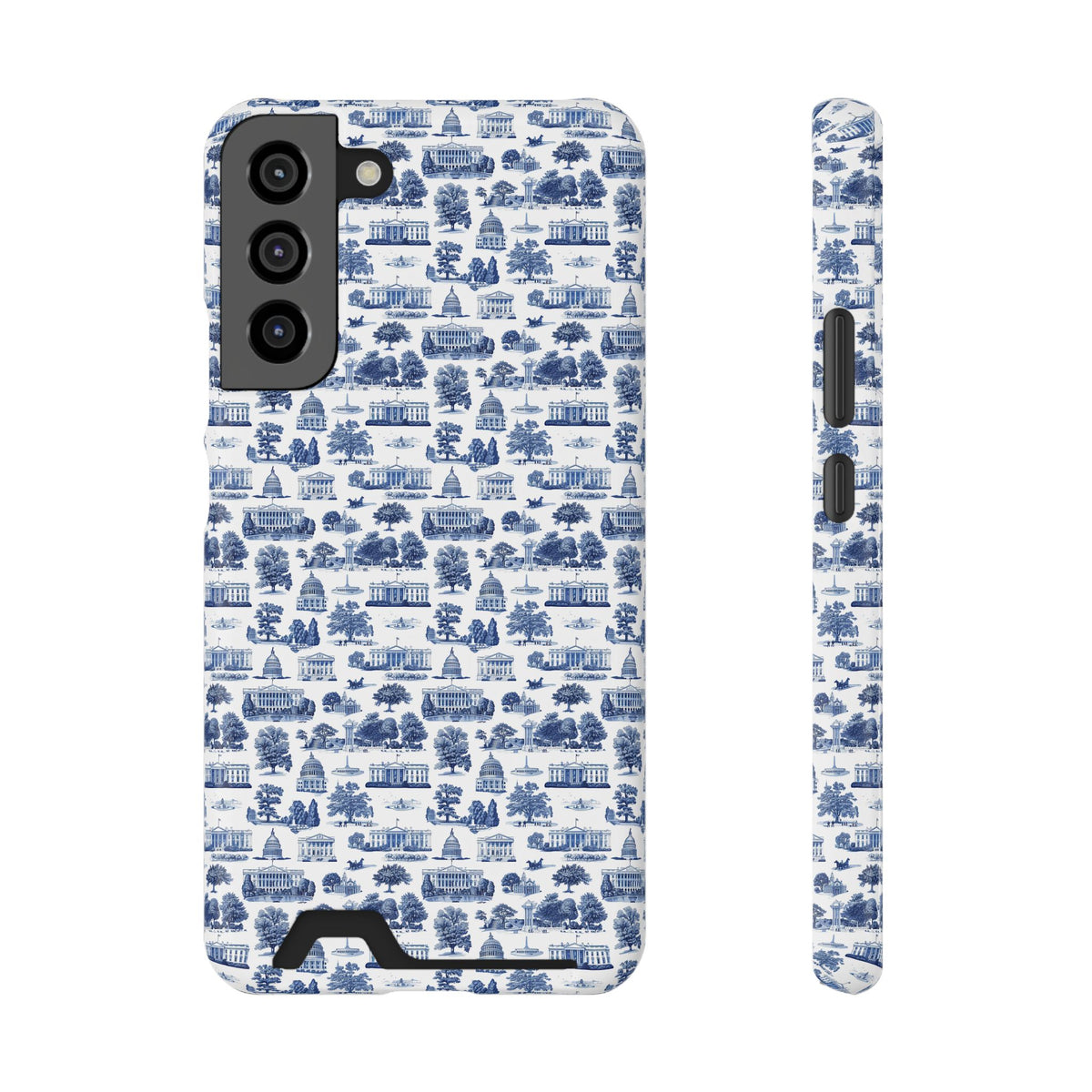 Blue Toile Phone Card Case — Vintage Scenic Pattern Phone Case with Card Holder