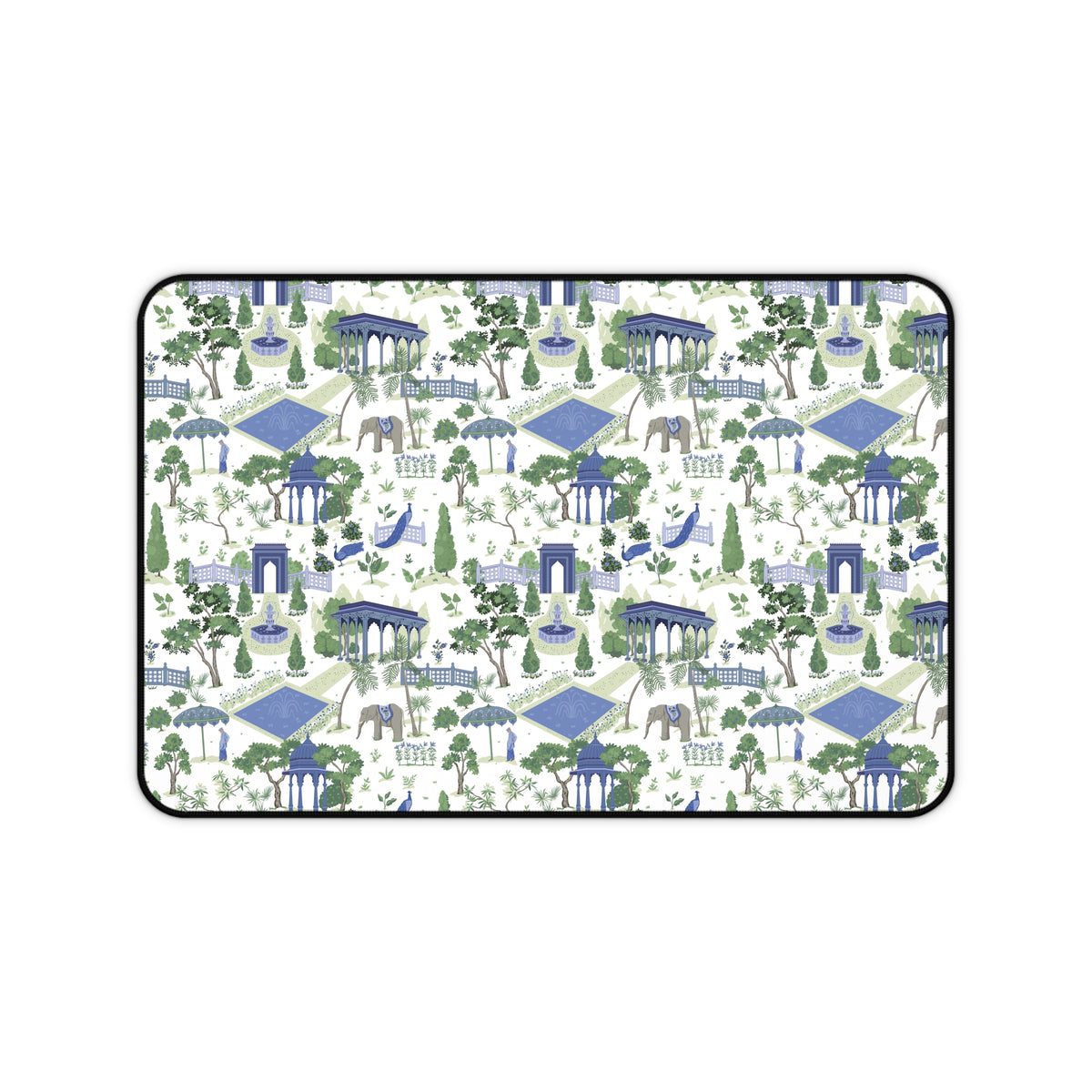 Garden Gazebo Desk Mat — Blue & Green Park Pattern Mouse Pad