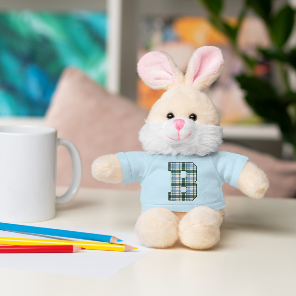 Plush Bear with Plaid Monogram Tee — Personalized Initial 'B' Stuffed Animal Gift