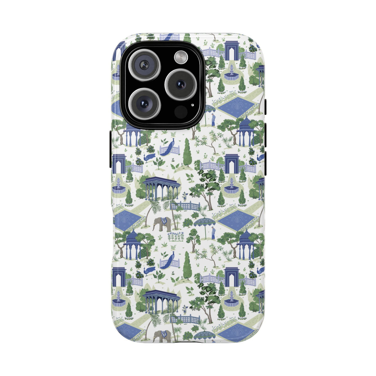 Garden Pavilion Phone Case — Blue & Green Toile Protective iPhone Cover