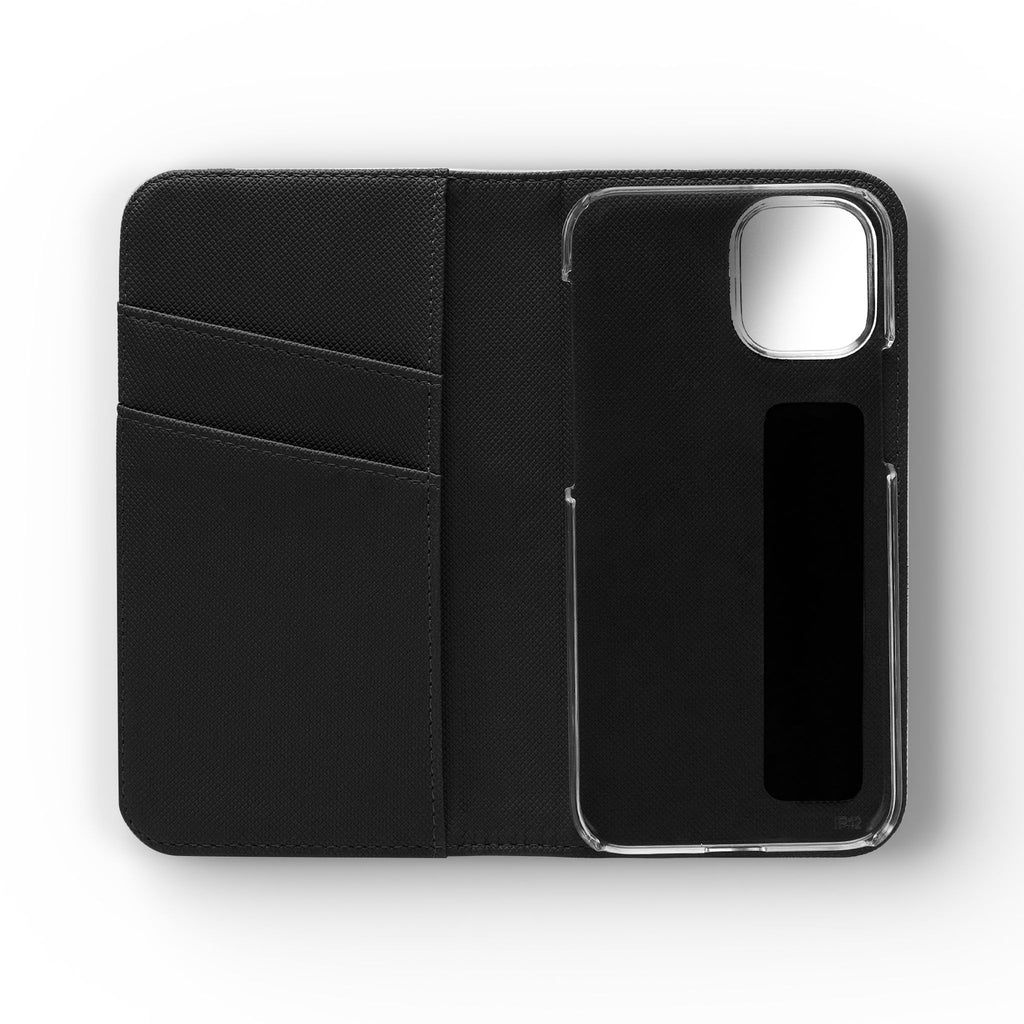 Vintage Toile Flip Phone Case — Blue Scenic Wallet Cover with Card Slots