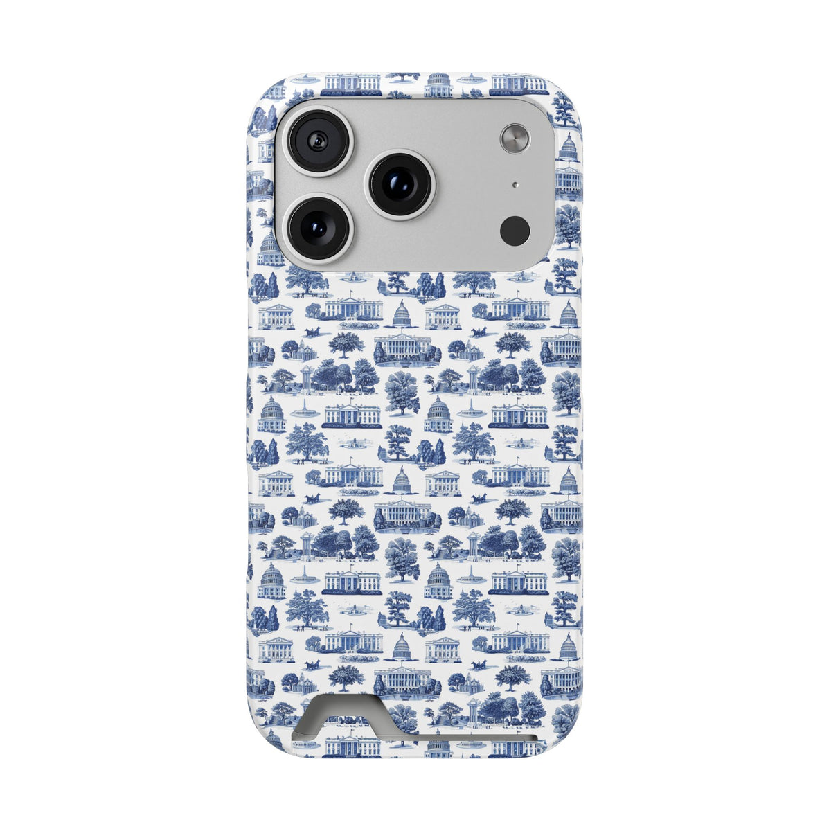 Blue Toile Phone Card Case — Slim Wallet Phone Case with Scenic Pattern
