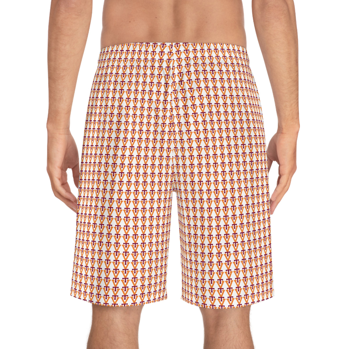 Retro Surf Shield Pattern Board Shorts — Men's All-Over Print Swim Trunks