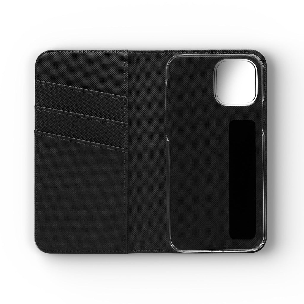 Vintage Toile Flip Phone Case — Blue Scenic Wallet Cover with Card Slots
