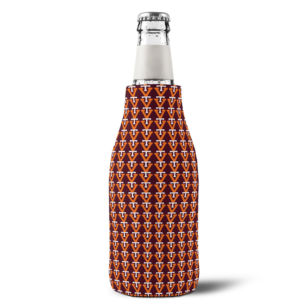 Zip-Up Bottle Cooler Sleeve — Geometric Burgundy & Gold Insulated Koozie