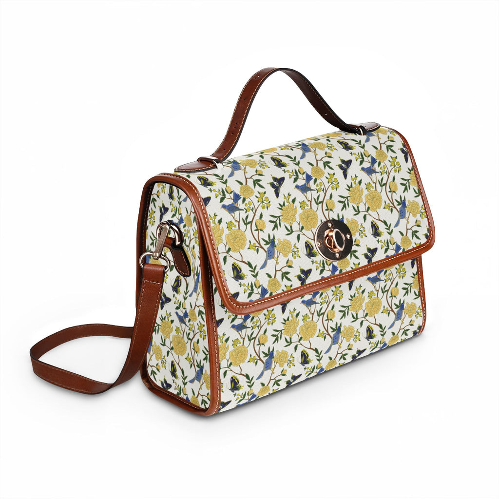 Floral Canvas Satchel — Yellow Blue Water-Resistant Bag