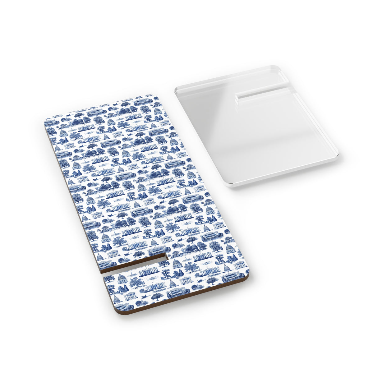 Blue Toile Pattern Phone Stand — Decorative Mobile Display Stand for Smartphones
