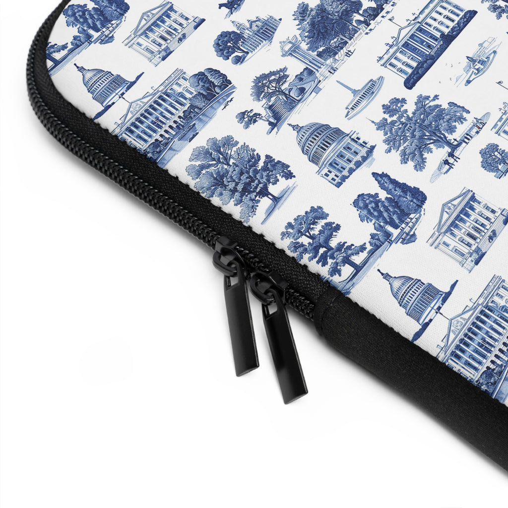 Capitol Toile Laptop Sleeve — Blue Washington D.C. Landmark Pattern