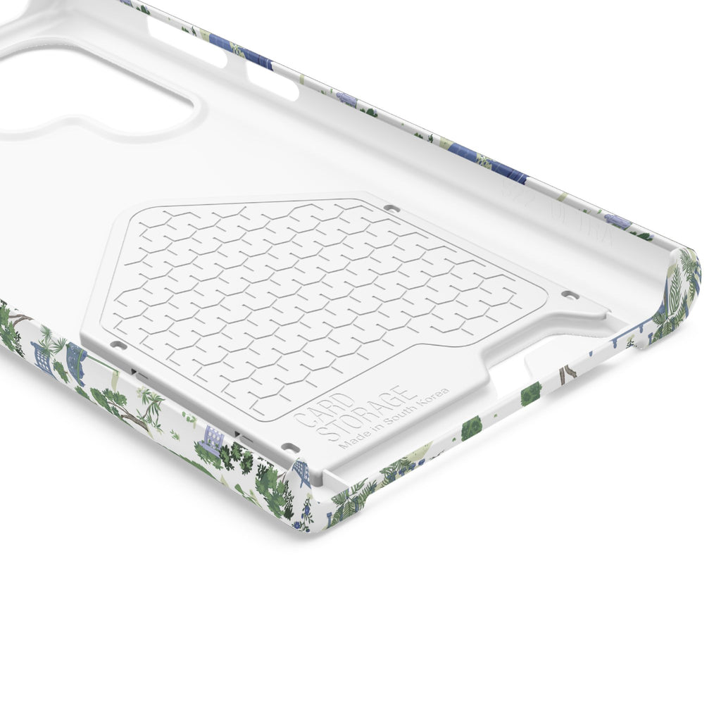 Garden Pavilion Cardholder Phone Case — Blue & Green Scenic Park Design