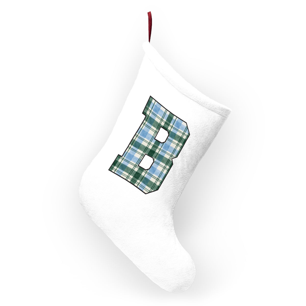 Plaid Monogram 'B' Christmas Stocking — Personalized Holiday Stocking