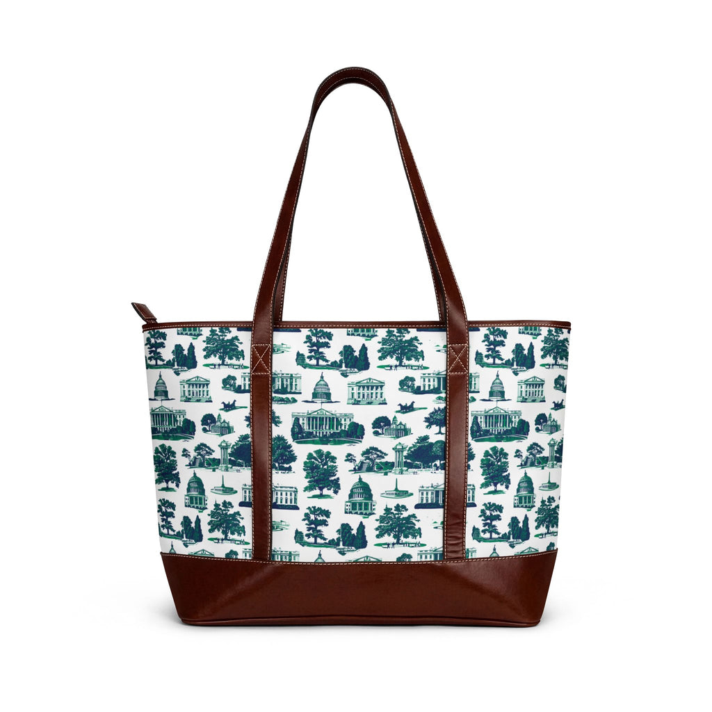 Washington D.C. Toile Handbag – Scenic Capital Landmark Tote with Leather Trim