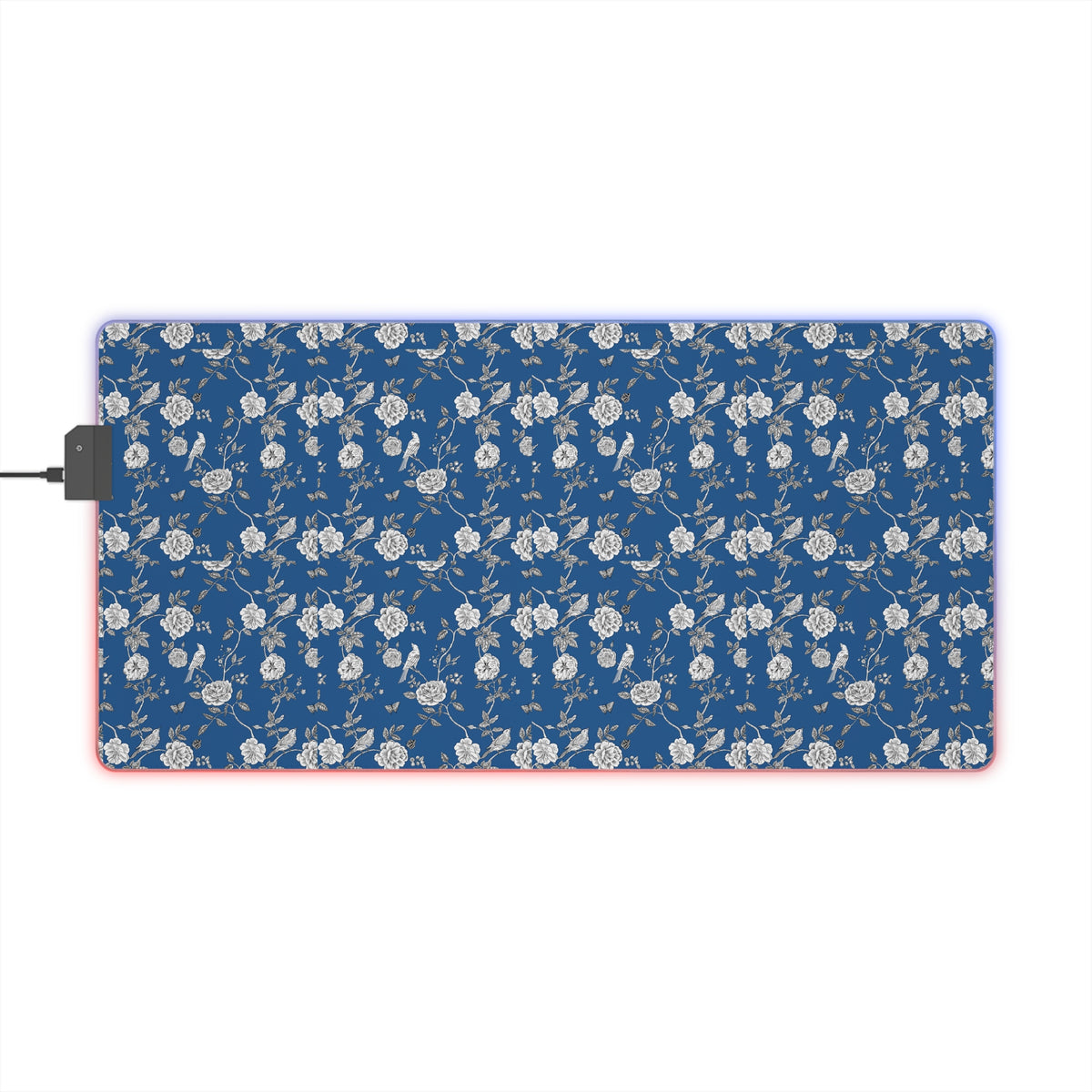 Blue Floral LED Gaming Mouse Pad — RGB Extended Desk Mat
