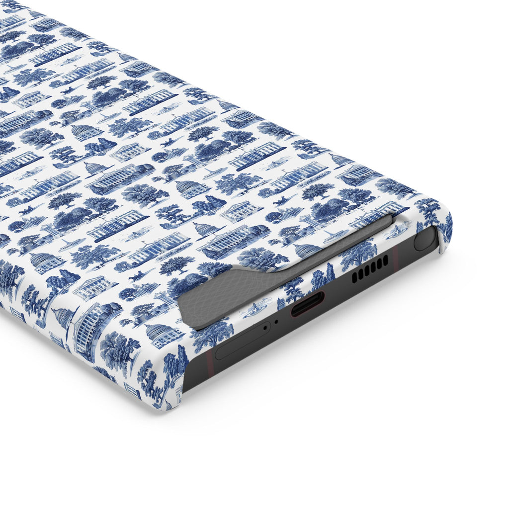 Blue Toile Phone Card Case — Slim Wallet Phone Case with Scenic Pattern