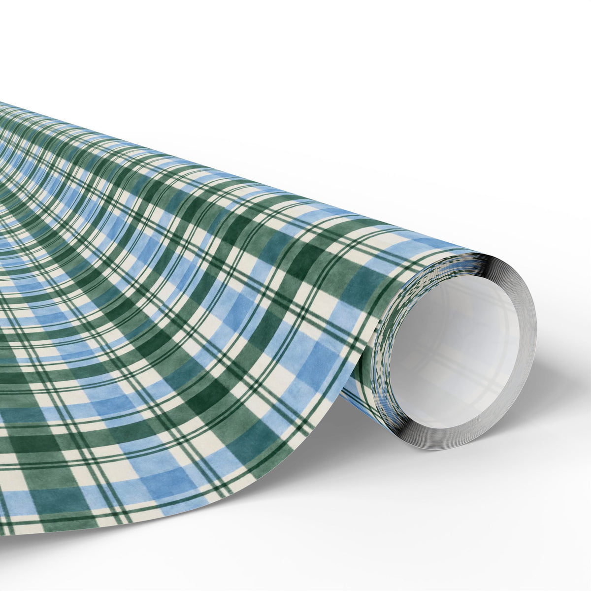 Plaid Wrapping Paper Roll — Blue & Green Tartan Gift Wrap