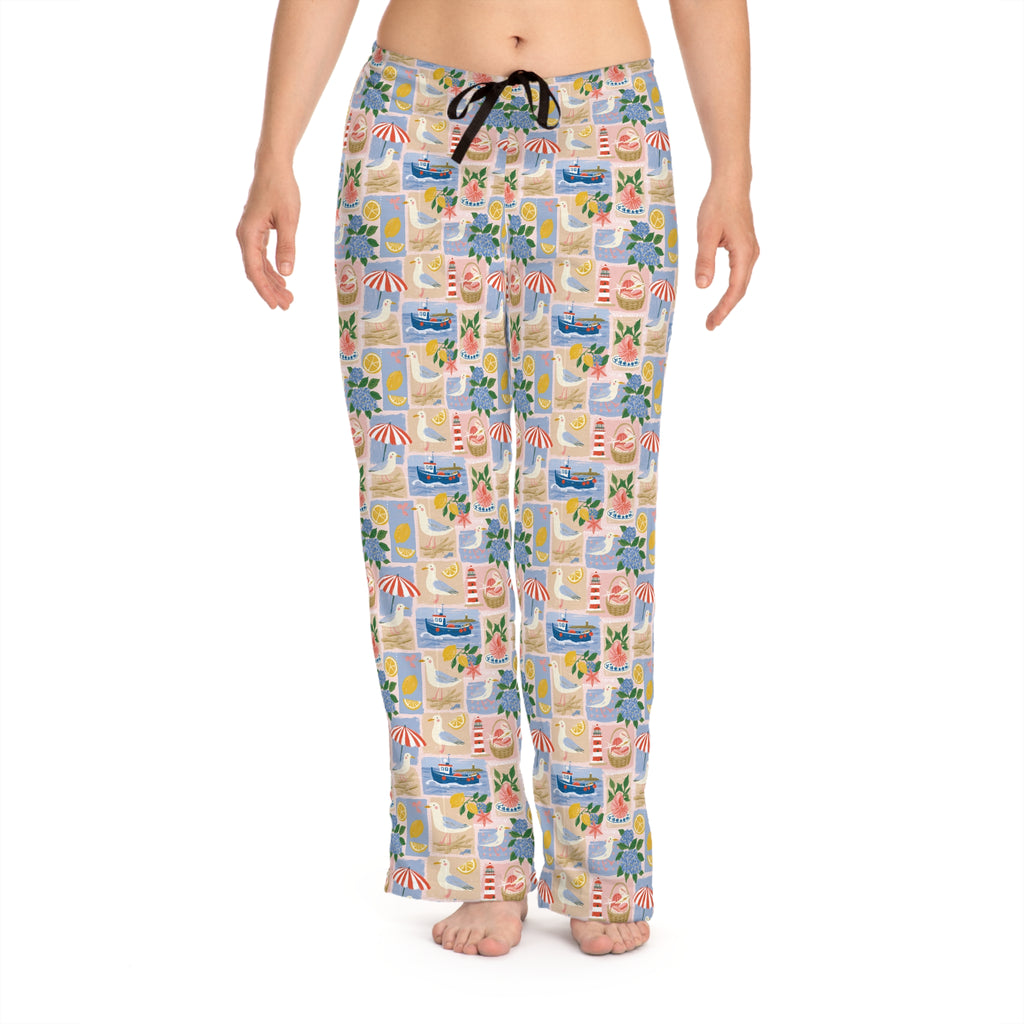 Beach Patchwork Women's Pajama Pants — Floral Seashell Lounge Sleepwear