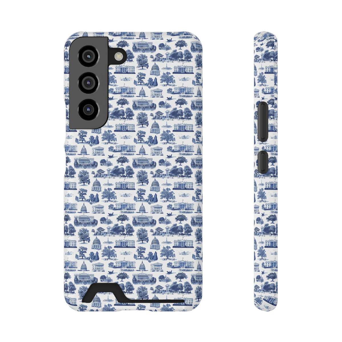 Blue Toile Phone Card Case — Vintage Scenic Pattern Phone Case with Card Holder