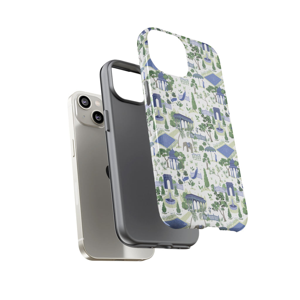 Garden Pavilion Phone Case — Blue & Green Toile Protective iPhone Cover