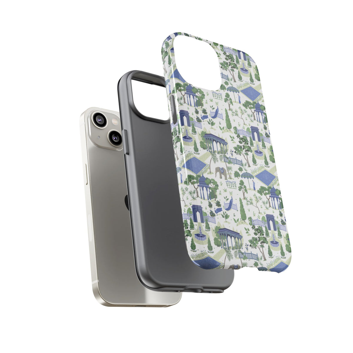 Garden Pavilion Phone Case — Blue & Green Toile Protective iPhone Cover