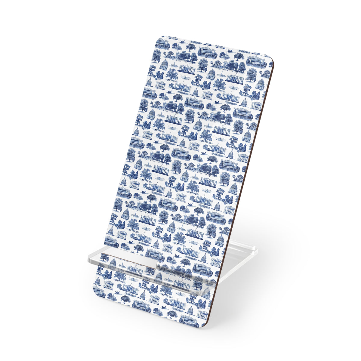 Blue Toile Pattern Phone Stand — Decorative Mobile Display Stand for Smartphones