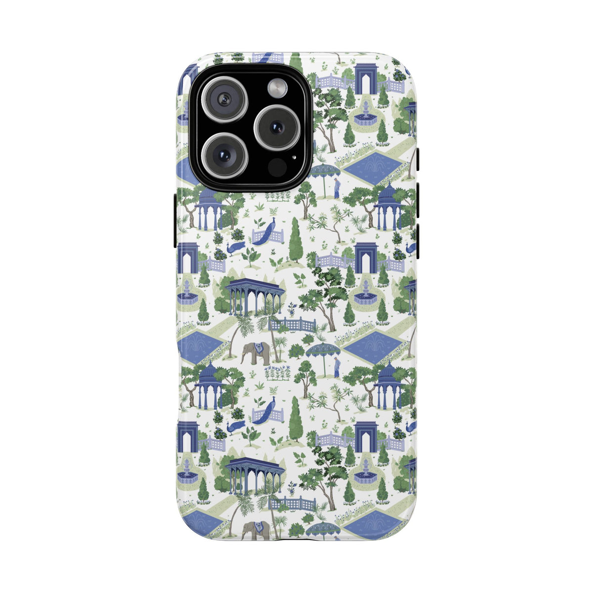 Garden Pavilion Phone Case — Blue & Green Toile Protective iPhone Cover