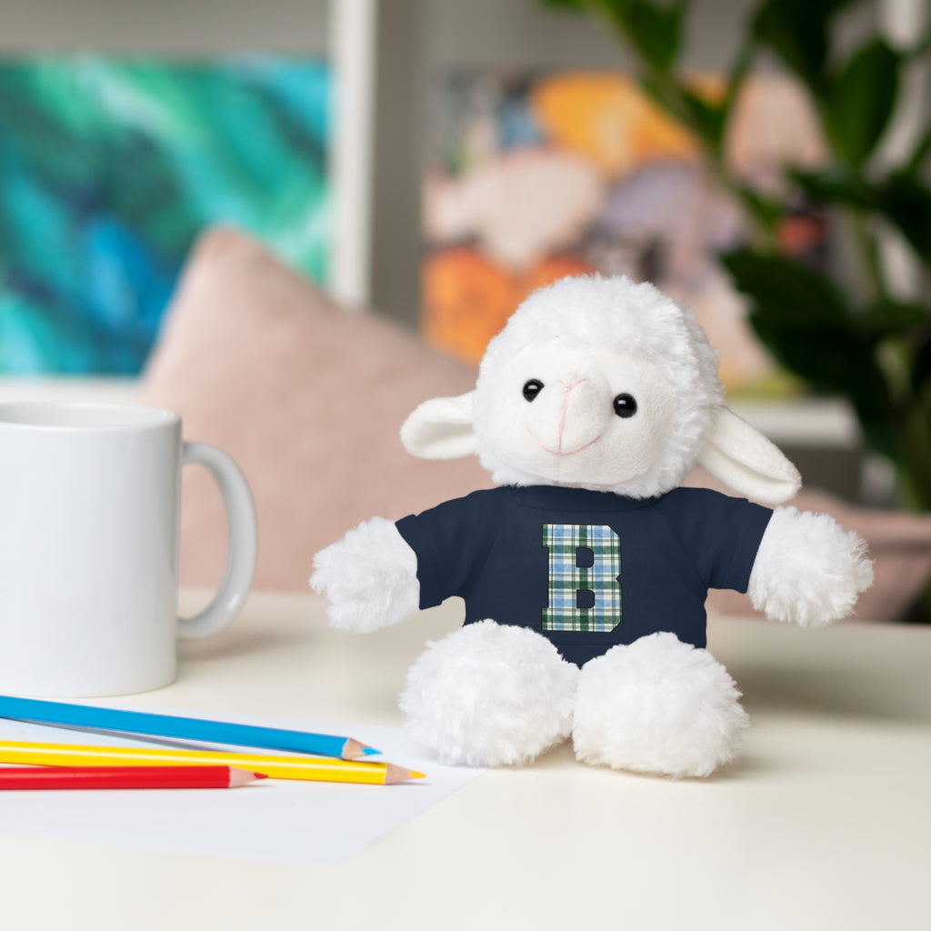 Plush Bear with Plaid Monogram Tee — Personalized Initial 'B' Stuffed Animal Gift