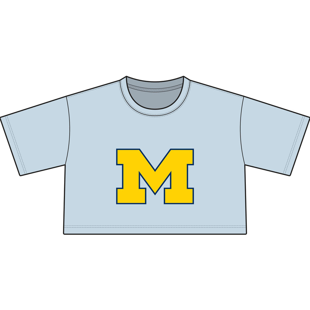 Cropped T-Shirt — Yellow Block 'M' College Style Crop Top