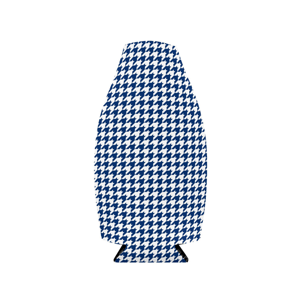 Houndstooth Zip-Up Bottle Cooler Sleeve — Insulated Wine & Beverage Koozie