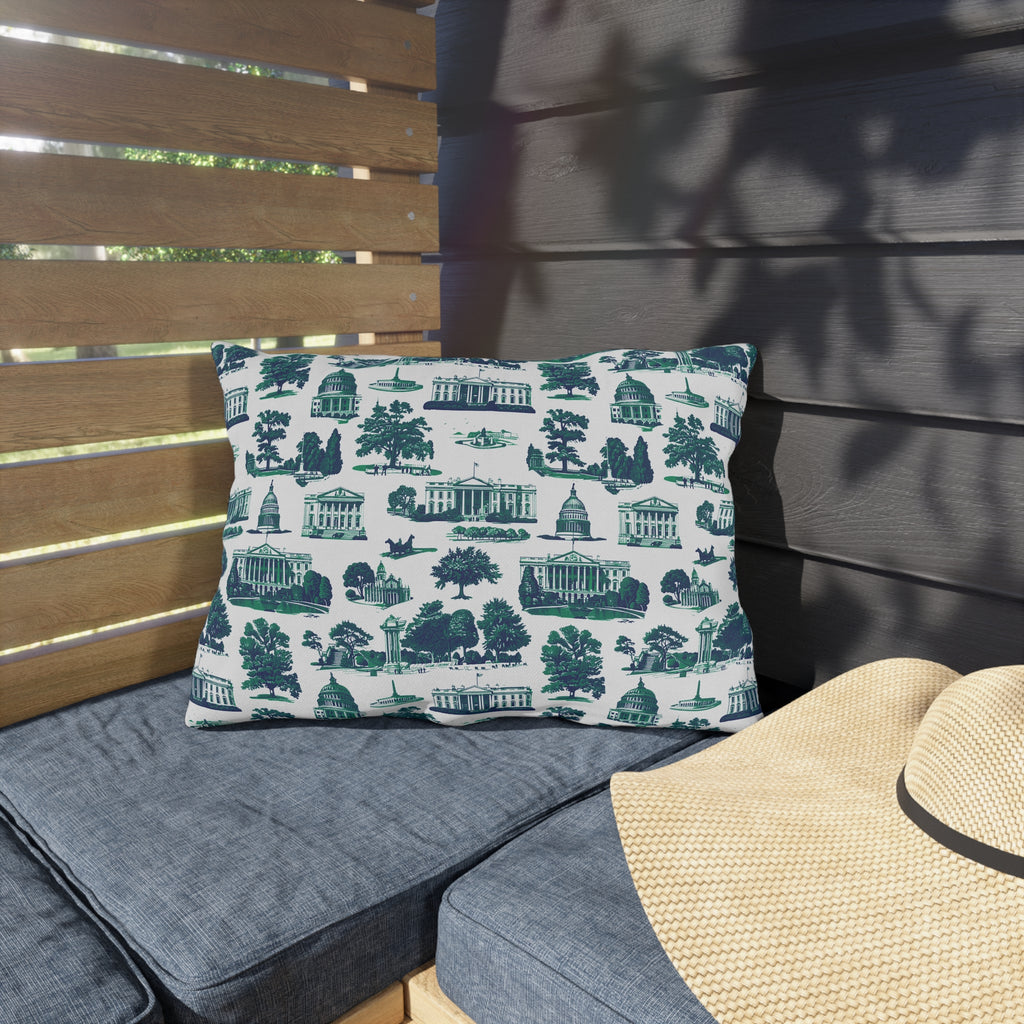 Outdoor Pillow — Blue Washington D.C. Landmark Toile Pattern