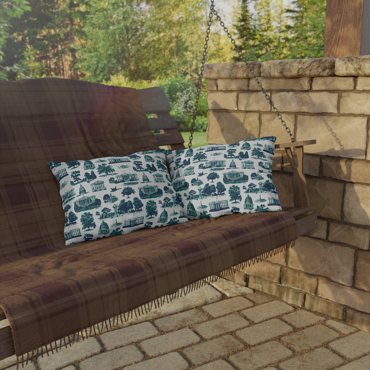 Outdoor Pillow — Blue Washington D.C. Landmark Toile Pattern