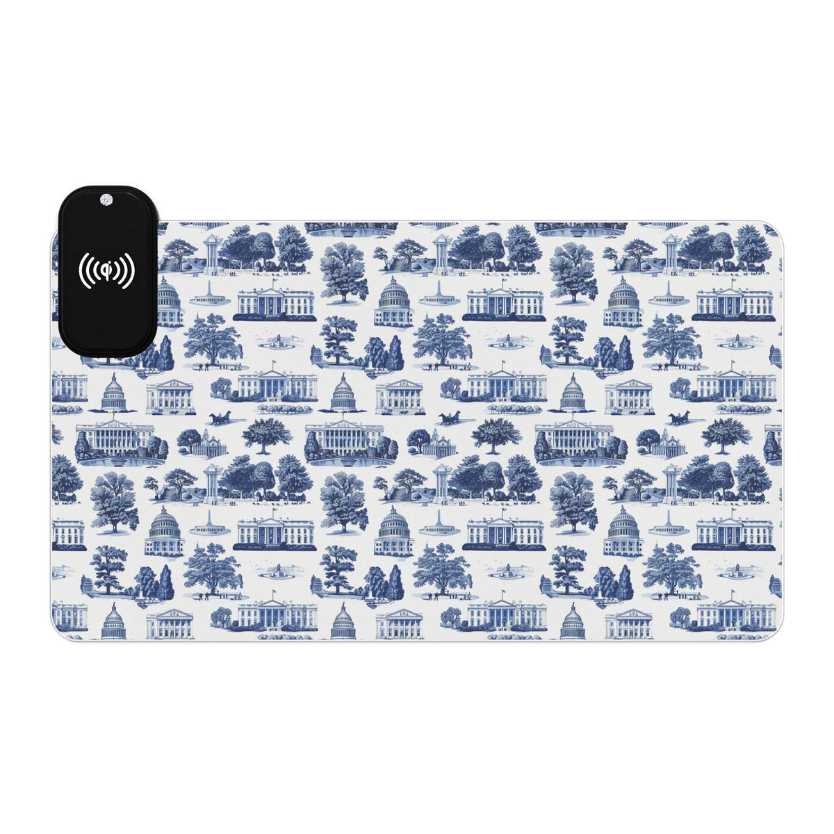 Blue Toile LED Gaming Mouse Pad with Wireless Charger — Extended RGB Desk Mat