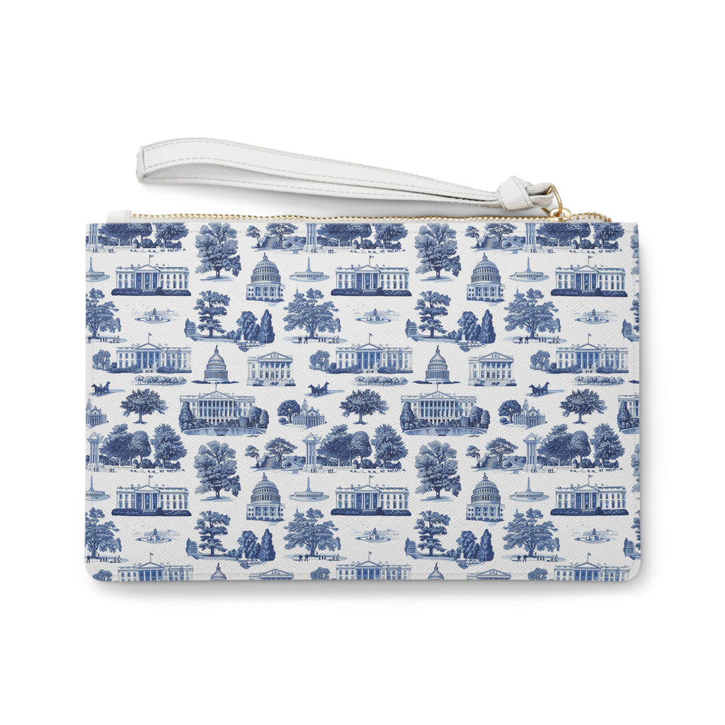 Capitol Toile Clutch Bag — Blue Washington Landmark Wristlet