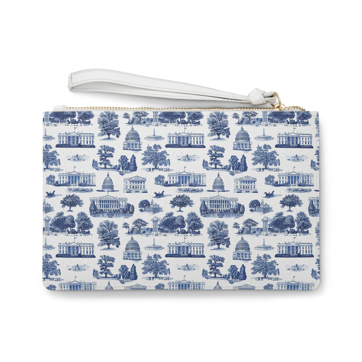 Capitol Toile Clutch Bag — Blue Washington Landmark Wristlet